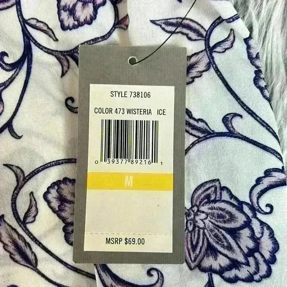 Chaus Purple Wisteria Ice Floral Print V-Neck Balloon sleeve Blouse, M - Picture 5 of 13